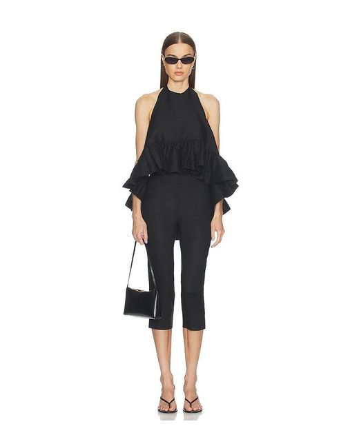 AEXAE Black Linen Capri Pant