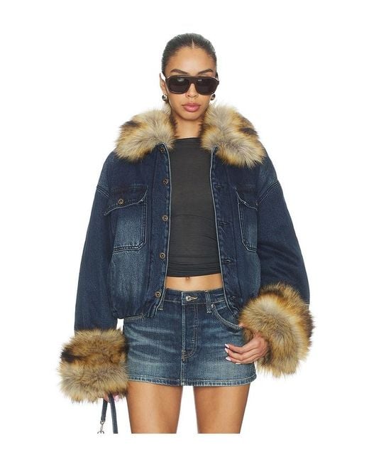 we11done Blue Faux Fur Denim Jacket