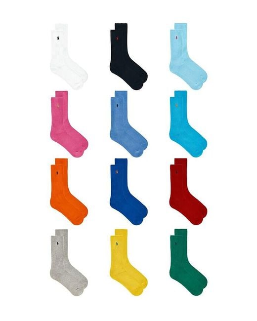 Polo Ralph Lauren Blue Cotton Rib Crew Socks 12-Pack Giftbox for men