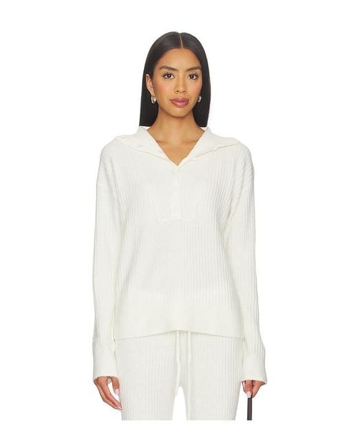 Bobi White Button Funnel Neck Sweater
