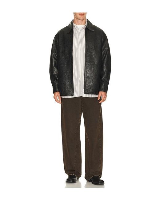 sunflower Black Crinkle Leather Shirt Jacket for men