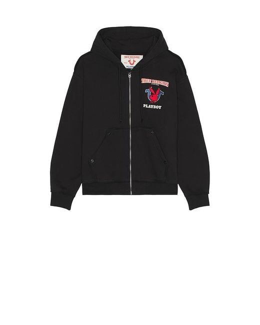 True Religion Black X Playboy Fleece Zip Up Hoodie for men