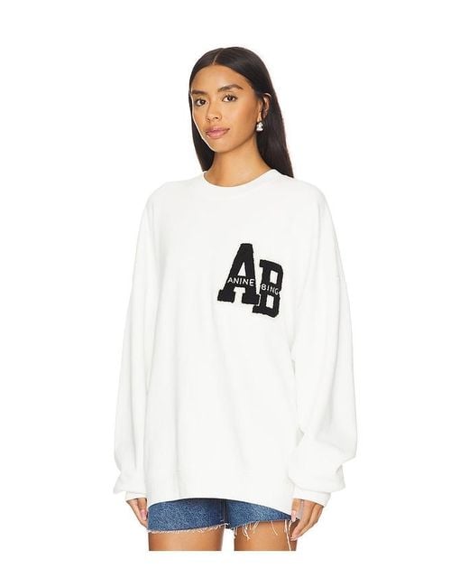 Anine Bing White Miles Letterman Sweatshirt