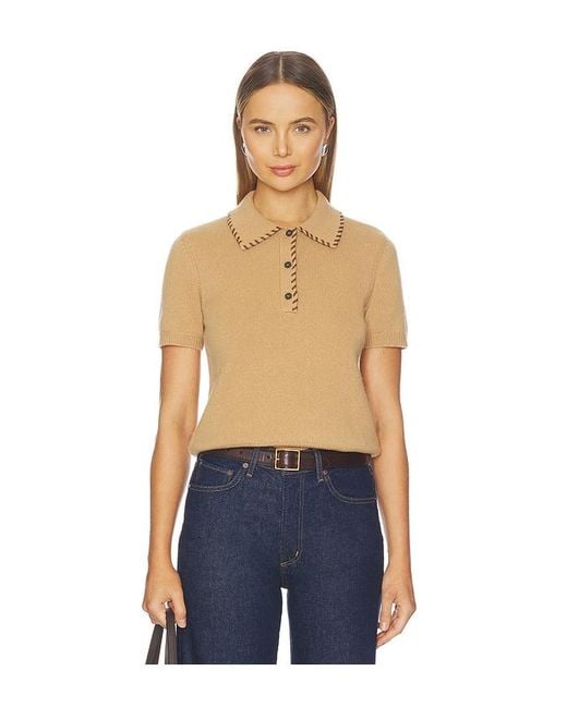 FRAME Blue The Leather Stitch Polo Top