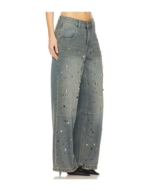 Jaded London Green Studded Colossus Wide Leg Jeans