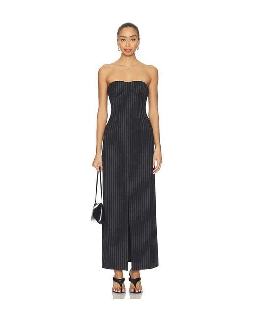 Courtney Zheng Blue Chalkstripe Wool Bustier Dress