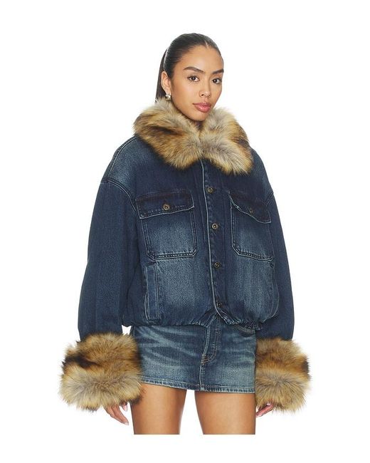 we11done Blue Faux Fur Denim Jacket