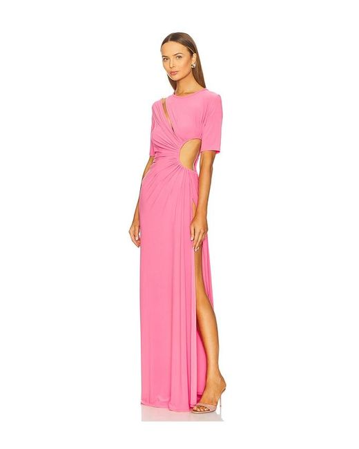Sid Neigum Pink Gathered Slit Maxi Dress