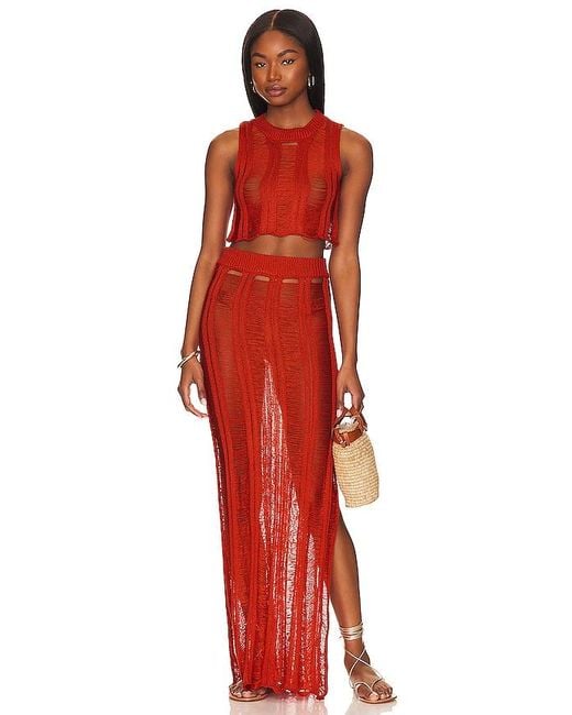 superdown Red Tayla Maxi Skirt Set