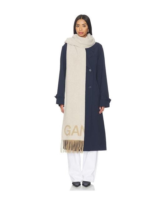 Ganni Blue Fringed Wool Scarf