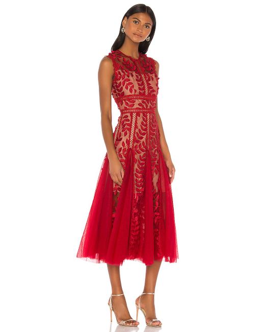 Bronx and Banco Tulle Saba Leaf Embroidered Sleeveless Midi Dress W/ Godet Detail - Save 31% - Lyst