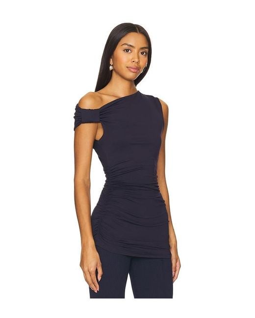 Susana Monaco Blue Asymmetric Gathered Top
