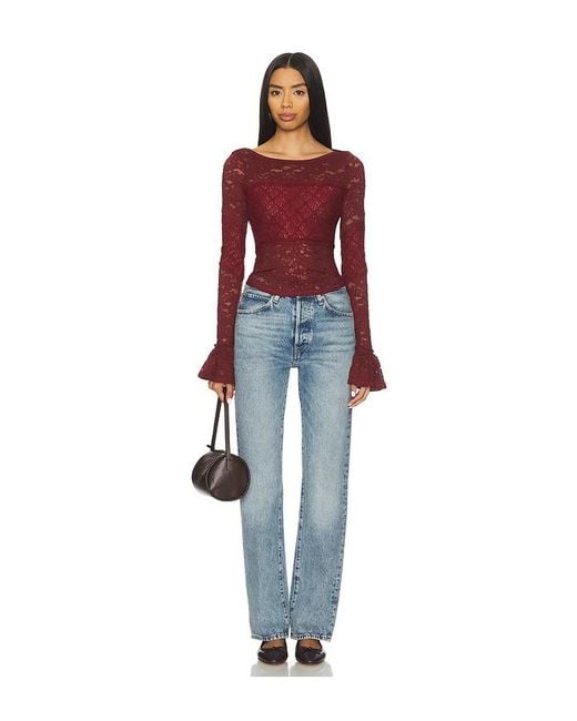 Free People Red Lace Layering Long Sleeve