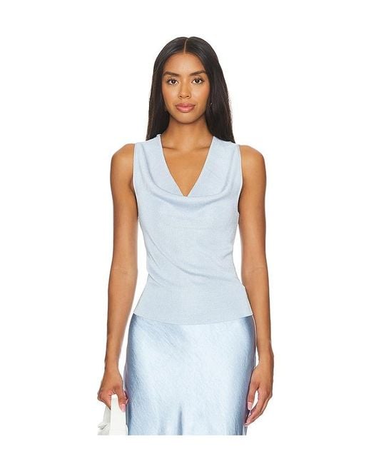 MILLY Blue Shiny Cowl Neck Shell Tank