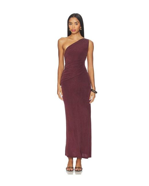 Peachy Den Red Amelia One Shoulder Maxi Dress