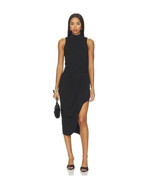 Bobi Black Mock Neck Pleated Dress