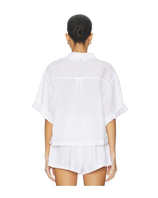 PQ Swim White Linen Button Up Top