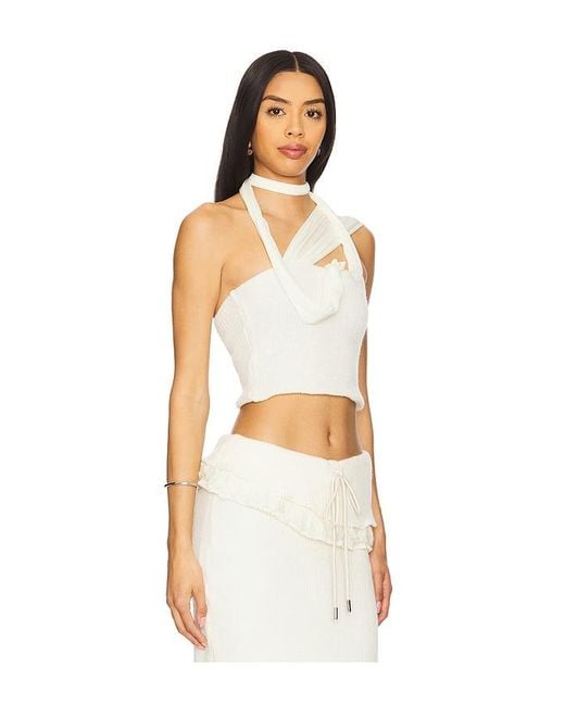 ZEMETA White Milky Knit Tie Scarf Top