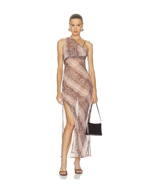 One Teaspoon Natural Negroni Sheer Chiffon One Shoulder Maxi Dress