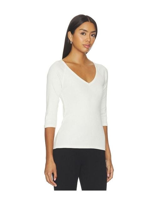 Bobi White Vneck Elbow Sleeved Tee