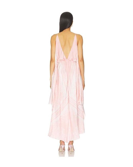 Balmain Pink Open Shoulder Foulard Print Dress In Rose & Blanc