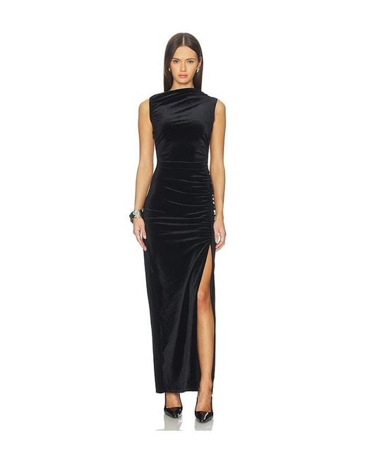 GOOD AMERICAN Black Velvet High Neck Maxi Dress