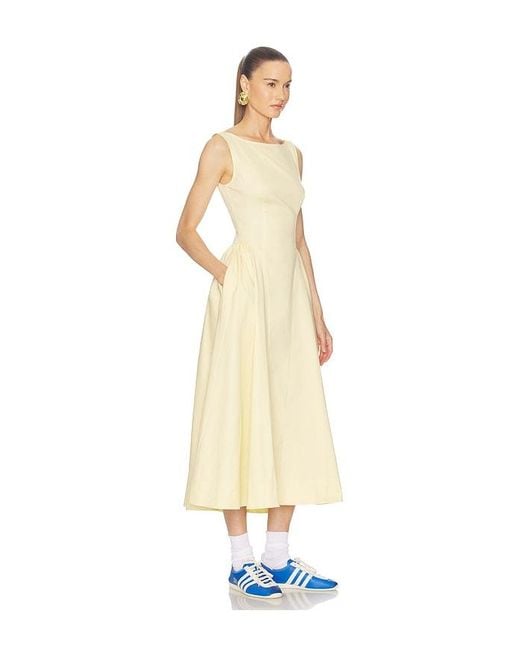 Helsa White Stretch Cotton Sateen Midi Dress