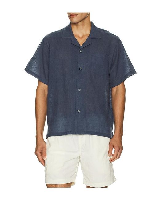 Bather Blue Wool Gauze Camp Shirt for men