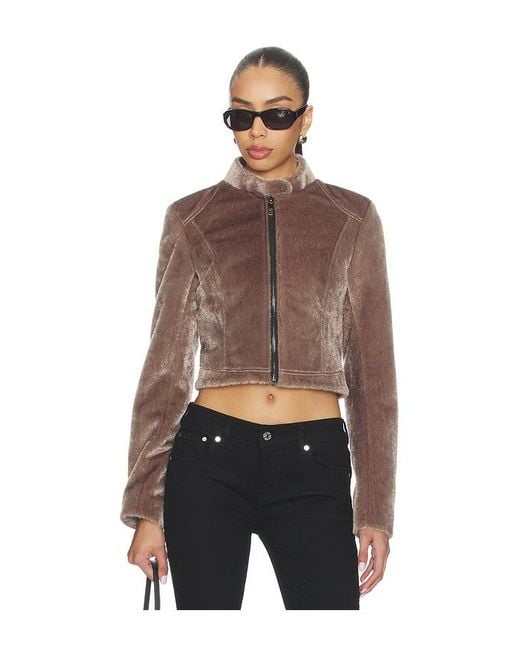 CULTNAKED Brown Faux Fur Motorsport Jacket