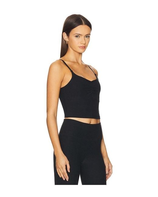 Beyond Yoga Black Spacedye Raised The Barre Shirred Cropped Tank Top