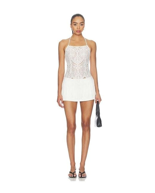 For Love & Lemons White Siren Fringe Top