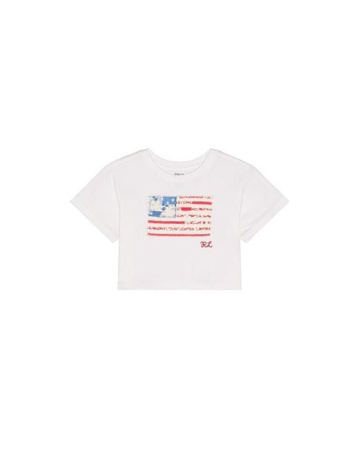 Polo Ralph Lauren White Short Sleeve Jersey Knit Flag Boxy T-Shirt