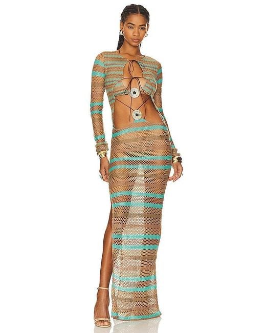 Jaded London Allure Stripe Knitted Maxi Dress in Natural