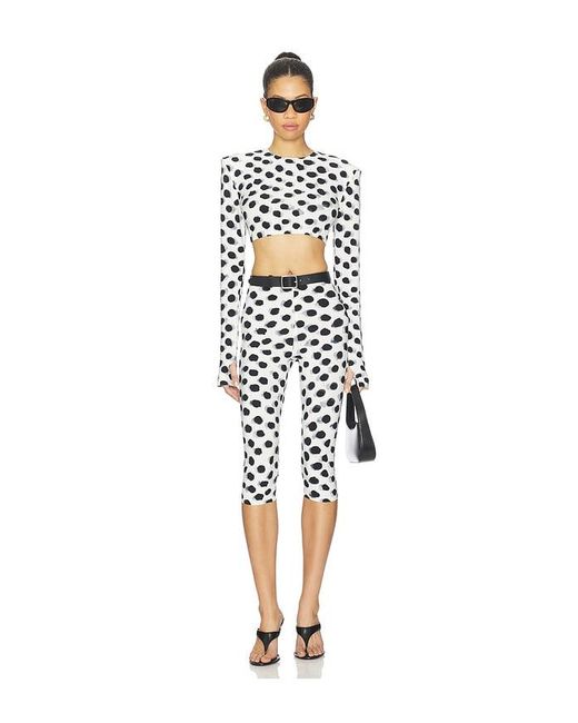 Norma Kamali White Cropped Long Sleeve Shoulder Pad Top