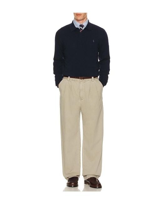 Polo Ralph Lauren Blue Lux Merino Johnny Collar Sweater for men