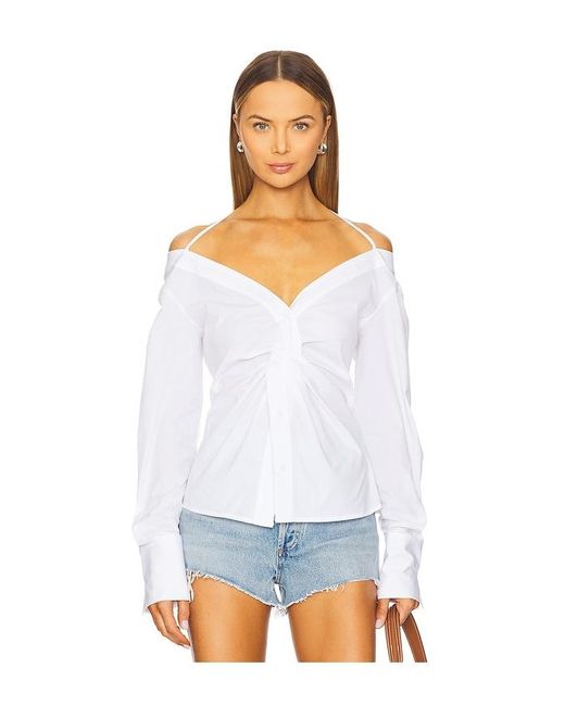 GOOD AMERICAN White Poplin Off Shoulder Top