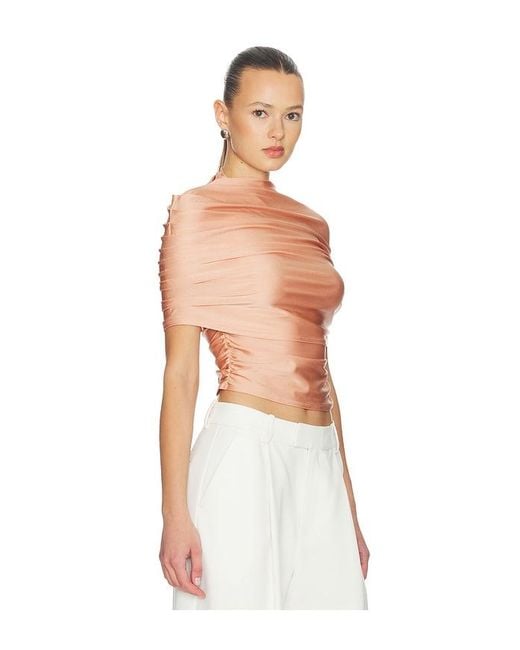 LAPOINTE White Mock Neck Ruched Top