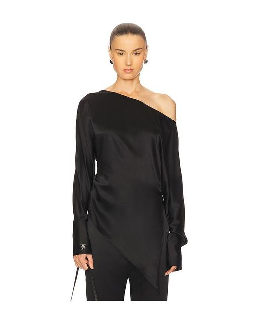 Kiki de Montparnasse Black Off Shoulder Monogram Silk Top