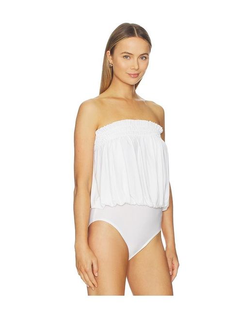 Norma Kamali White Strapless Peasant Bodysuit