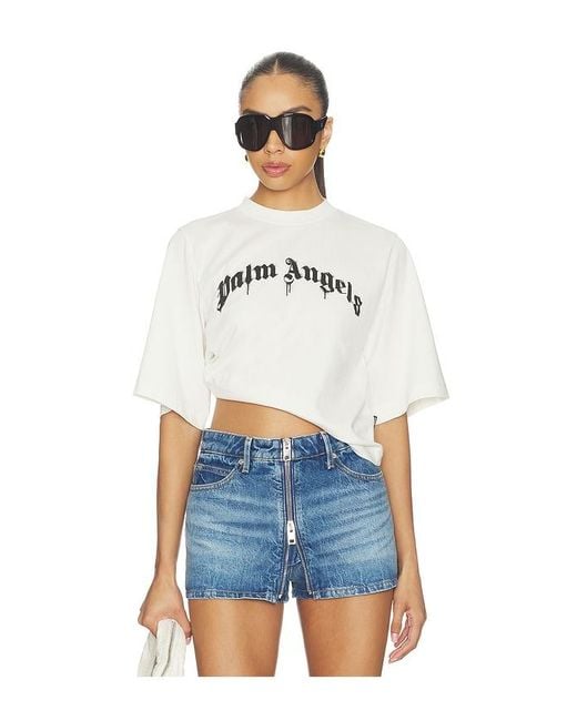 Palm Angels Blue Curved Logo Boxy Tee