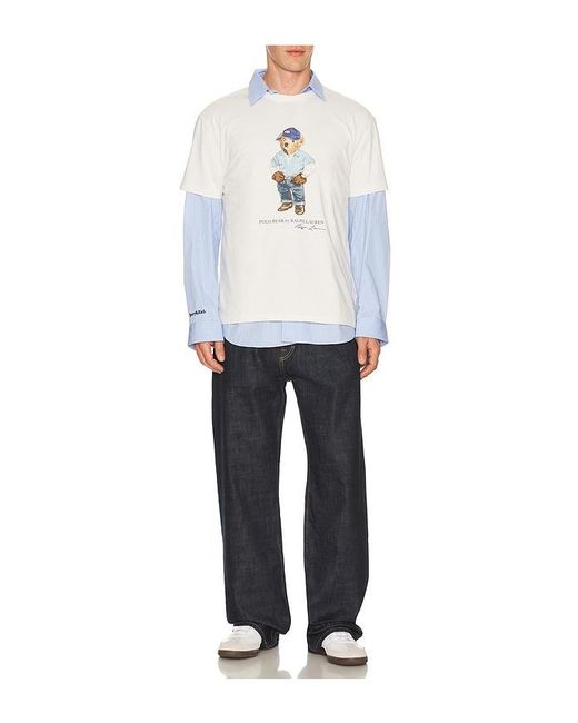 Polo Ralph Lauren White Short Sleeve Jersey Knit Novelty Denim Bear Tee for men