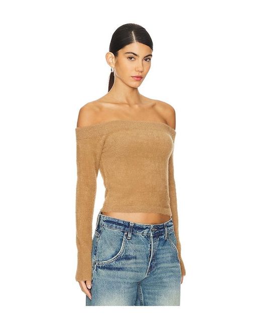 GOOD AMERICAN Blue Plush Off Shoulder Top