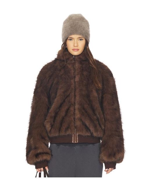 MARRKNULL Brown Hooded Fur Coat