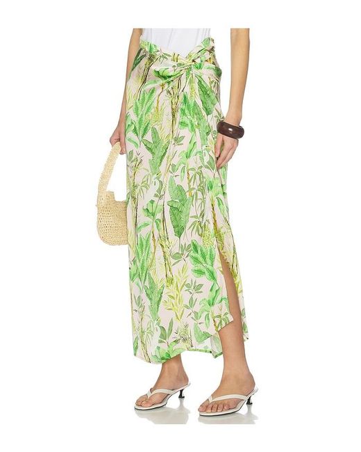 VERANDAH Green Hand Draped Tropical Maxi Skirt