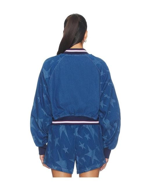 Adidas Originals Blue Superstar Denim Graphic Varsity Bomber Jacket