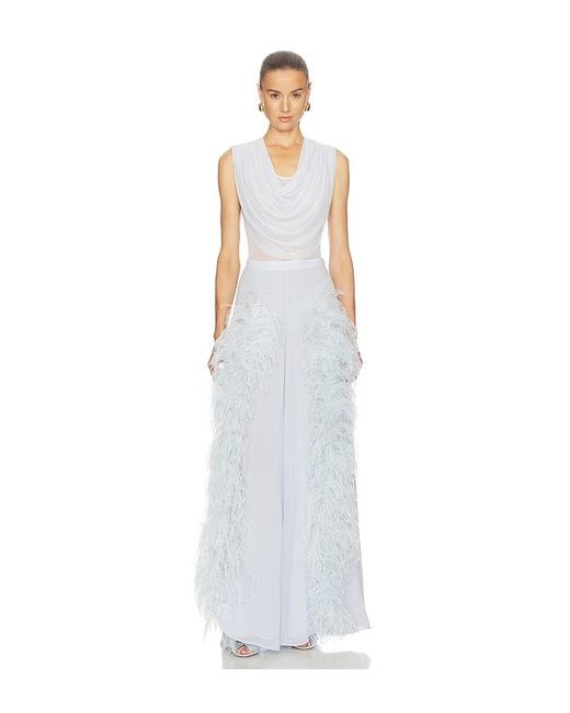LAPOINTE White Wide Leg Pant With Feathers
