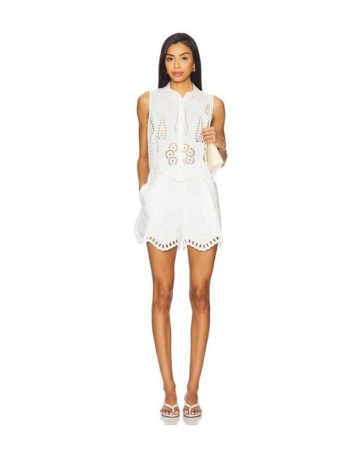 TOP À ŒILLETS en White Hevron