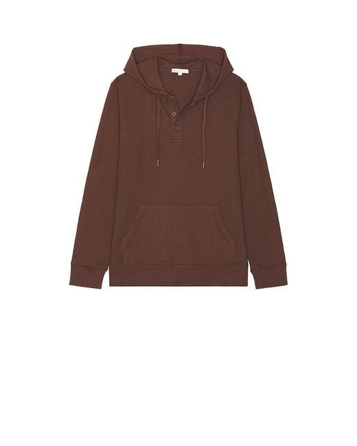 Onia Brown Waffle Half Button Hoodie for men
