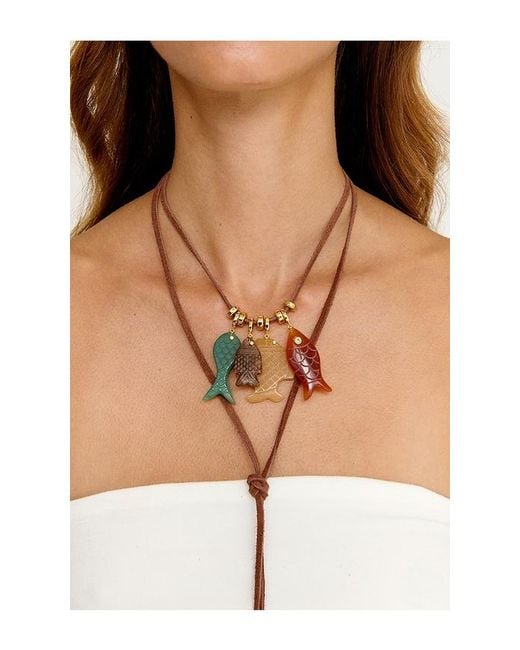 Eliou Blue Fish Charm Wrap Necklace
