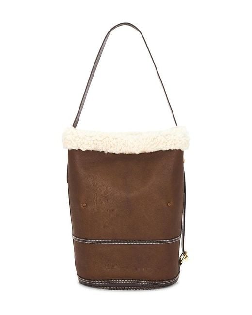 Polo Ralph Lauren Brown Shearling & Tumbled Leather Sling Bucket Bag Medium